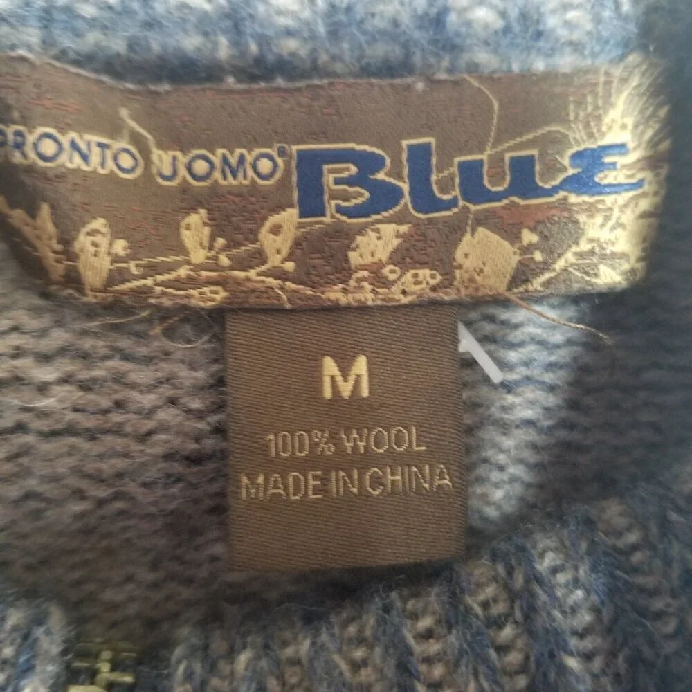 Mens Pronto Uomo Blue Gray Wool Cardigan Sweater W/ Elbow Pads Sz M